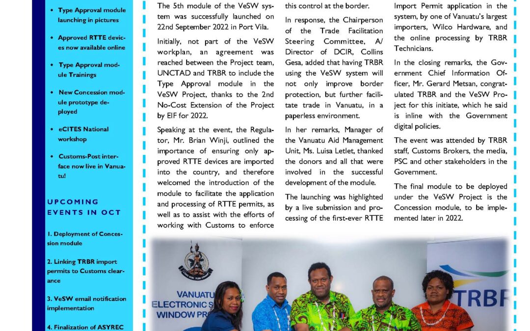 Vanuatu Electronic Single Window Project newsletter Issue 25/2022