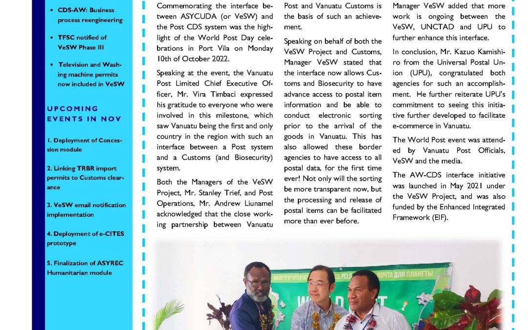 Vanuatu Electronic Single Window Project newsletter Issue 26/2022